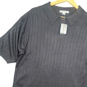 Cassel Men's Ribbed Knit Short Sleeve Polo Shirt Gray XL